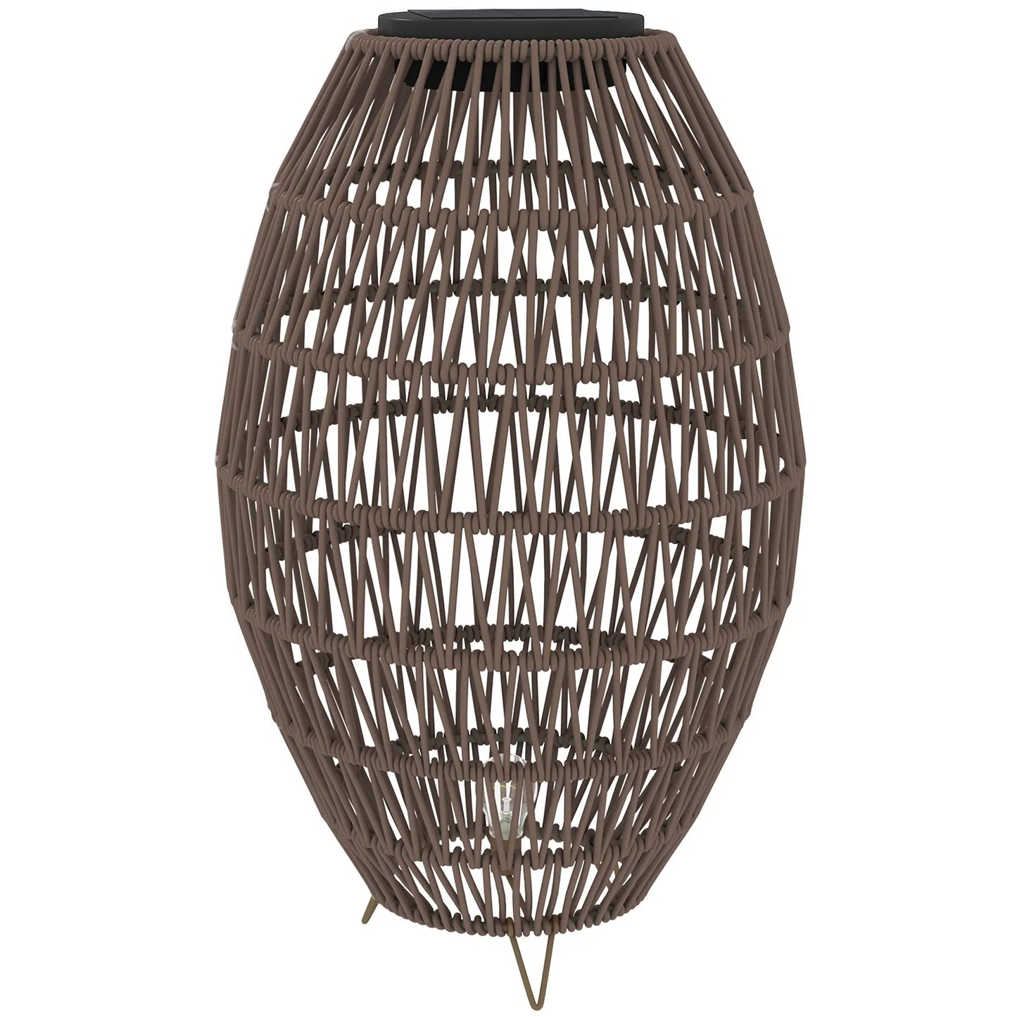 Outsunny Outdoor Decorative Rattan Solar Lamp, Garden Solar Lantern with Auto On/Off Light, IP44 Waterproof, Dark Brown