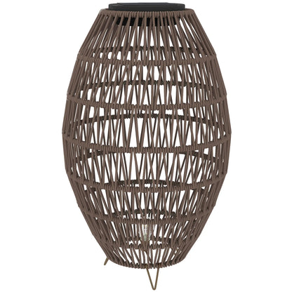 Outsunny Outdoor Decorative Rattan Solar Lamp, Garden Solar Lantern with Auto On/Off Light, IP44 Waterproof, Dark Brown