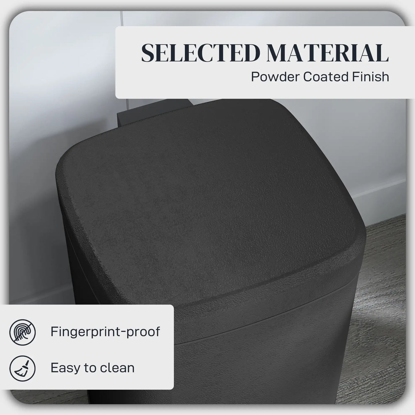 HOMCOM 12L Modern Boxy Metal Home Small Waste Kitchen Bin with Removable Bucket- Black