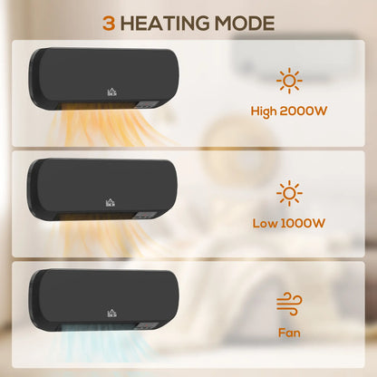 HOMCOM 2000W Wall Mounted Ceramic Electric Space Heater, 10-49°C Temperature, Black
