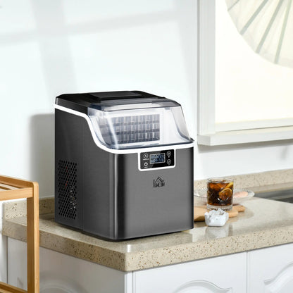 HOMCOM 3.2L Compact Ice Machine with LCD Screen and Accessories - Black