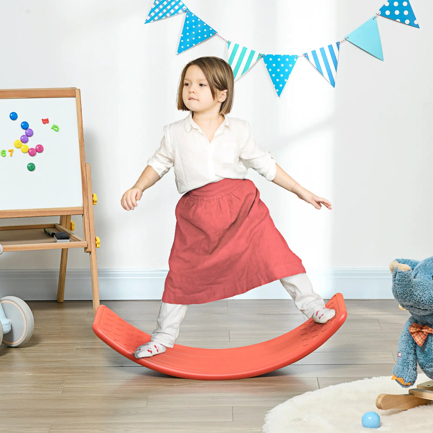ZONEKIZ Balance Board Kids Wobble Board, Stepping Stone, Montessori Toy for Children, Nursery Toy, for Ages 3-6 Years - Red