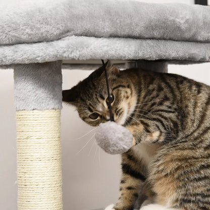 PawHut Cat Tree for Indoor Cats Climbing Tower Kitten Scratch Post Activity Center Kitten with Massage Toy Hanging Ball