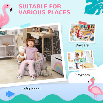 AIYAPLAY Kids Armchair with Flamingo Design, Wooden Frame for Bedroom, Playroom - Pink