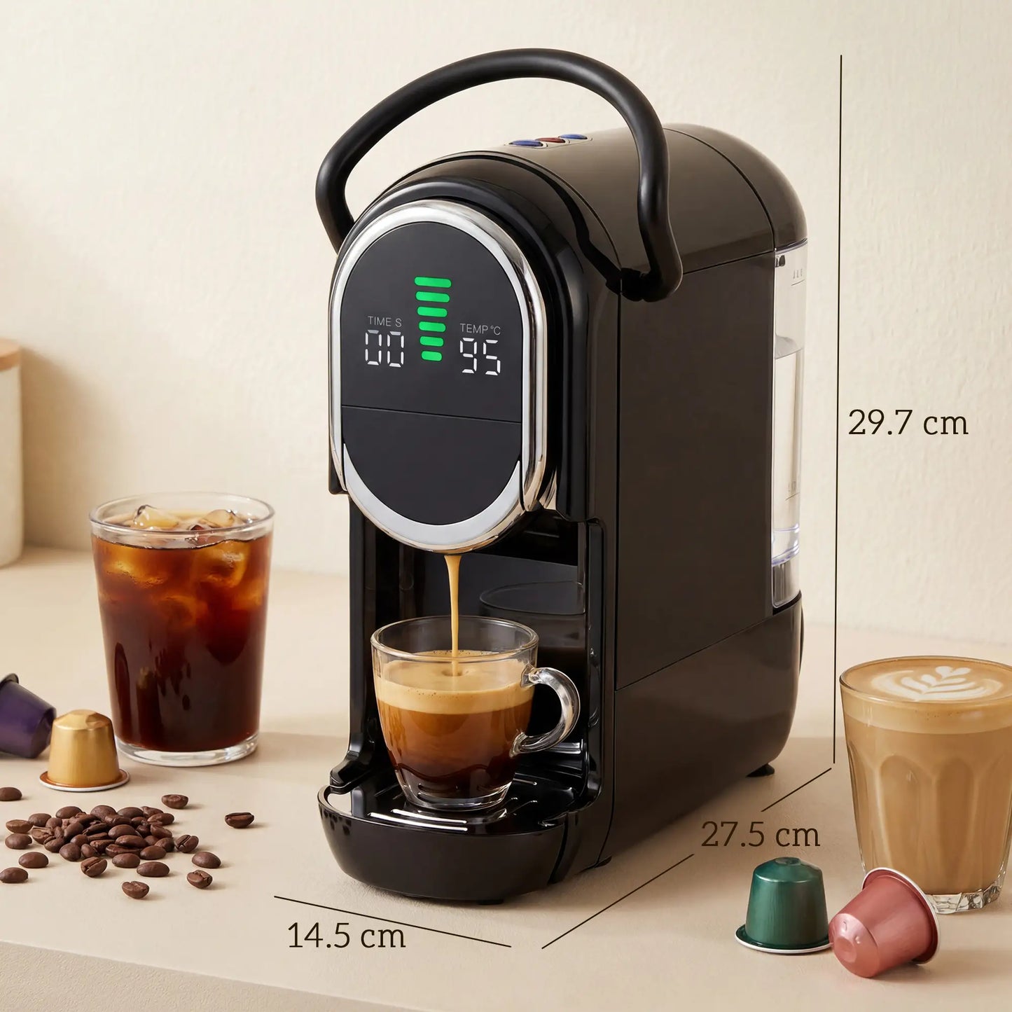 HOMCOM 0.6L Pod Coffee Machine for Nespresso, Dolce Gusto Capsule & Ground Coffee, Small Semi Automatic Coffee Maker