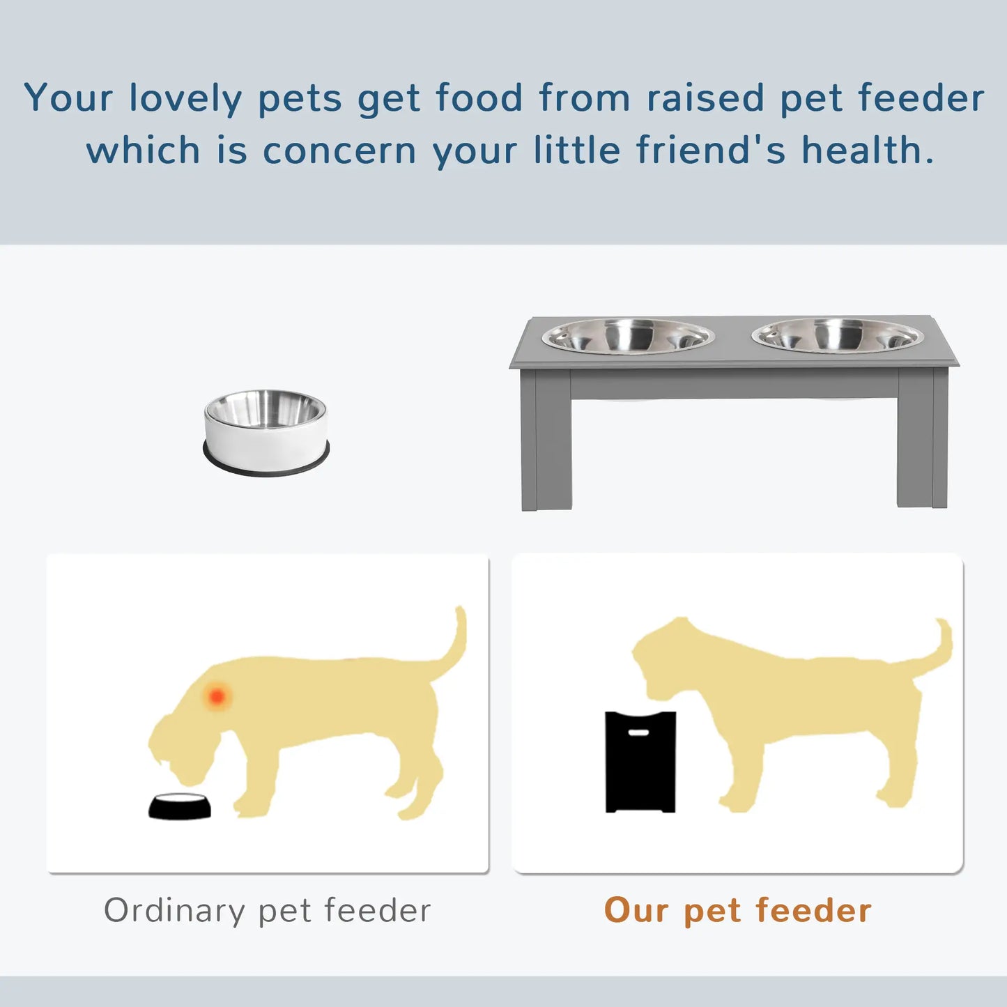 PawHut Raised Dog Feeding Bowls with Stand, Stainless Steel for Extra Small & Small Dog - Grey