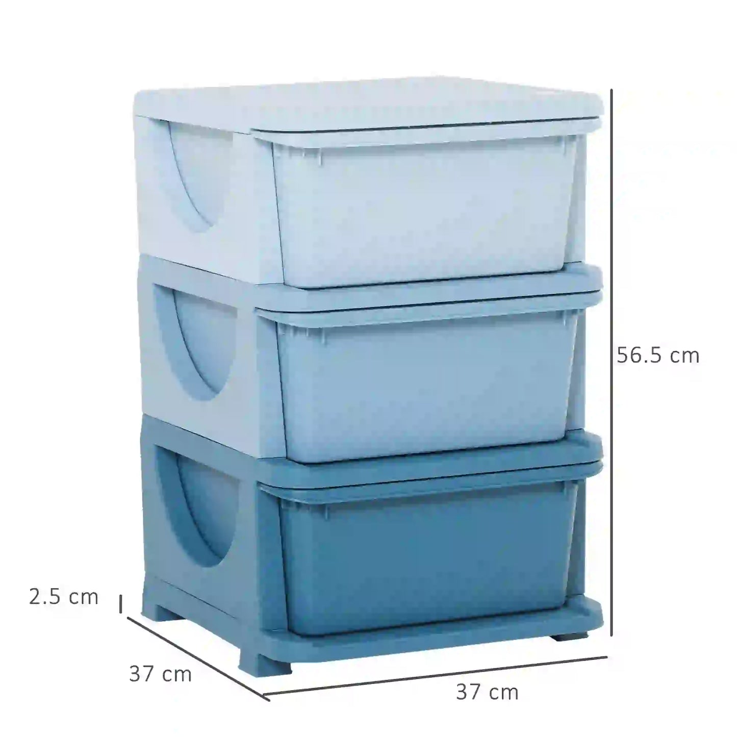 HOMCOM 3 Drawers Plastic Kids Storage Units, 3 Tier Children Toy Chest for Nursery, Playroom, Blue