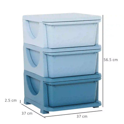 HOMCOM 3 Drawers Plastic Kids Storage Units, 3 Tier Children Toy Chest for Nursery, Playroom, Blue