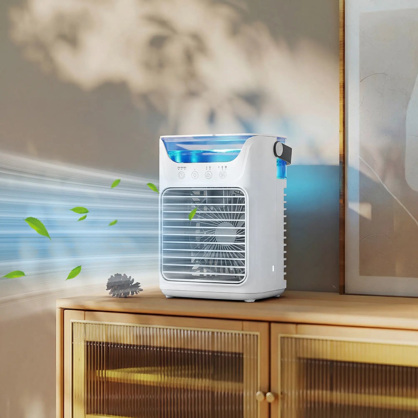HOMCOM Mini Desk Fan with Adjustable Head, 3-Speed Small Fan & 700ml Water Tank, White