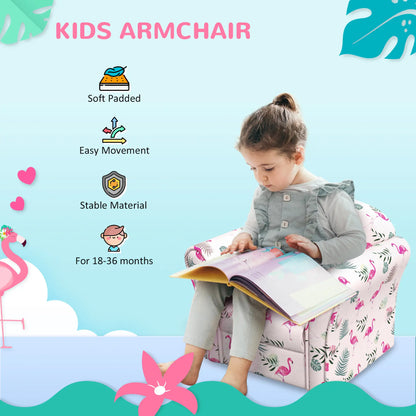 AIYAPLAY Kids Armchair with Flamingo Design, Wooden Frame for Bedroom, Playroom - Pink