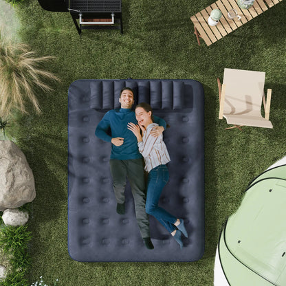 Outsunny Inflatable King Size Air Bed, with Built-In Hand Pump & Two Pillows - Blue