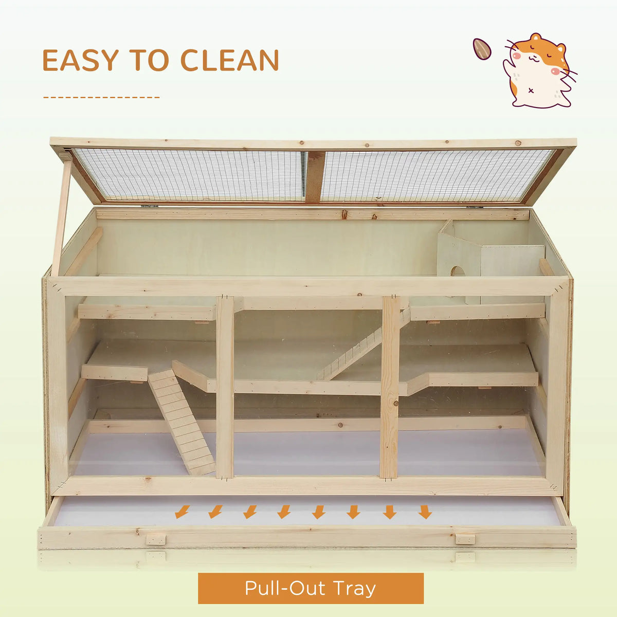 PawHut Wooden Hamster Cage, Small Animals Hutch with Openable Top, Exercise Play House Pen, Natural