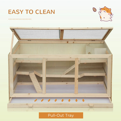 PawHut Wooden Hamster Cage, Small Animals Hutch with Openable Top, Exercise Play House Pen, Natural