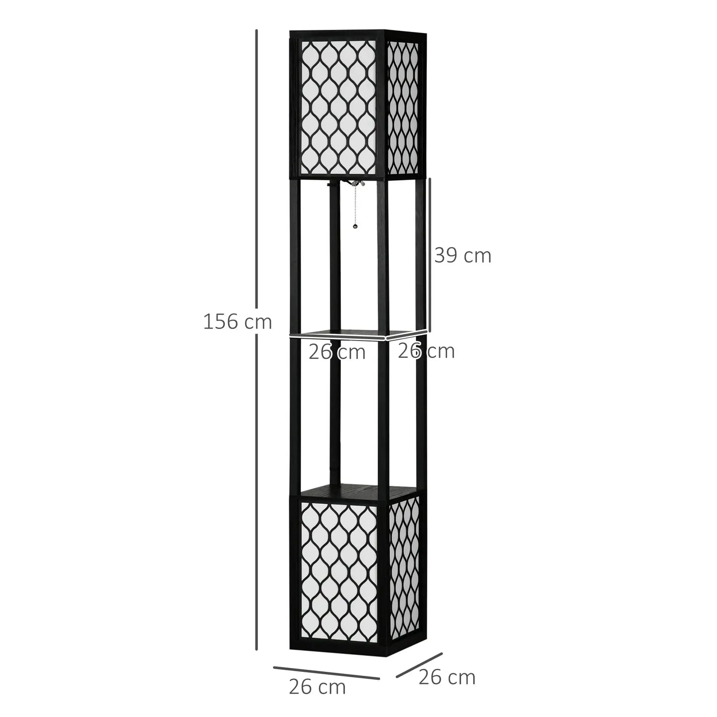 HOMCOM Floor Lamp with Shelves, Modern Tall Standing Lamp with Fabric Lampshade and Dual Light, Black