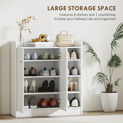 HOMCOM Shoe Storage Cabinet Two Doors w/ Adjustable 4 Shelves Cupboard Footwear Rack Stand Organiser, White
