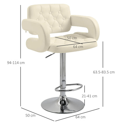 HOMCOM PU Leather Upholstered Swivel Bar Stool, Height Adjustable with Back, Armrest, Footrest, Beige