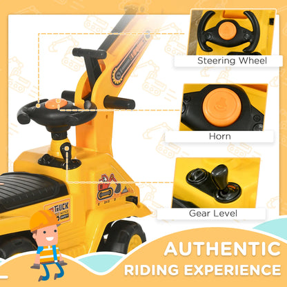 HOMCOM 2 in 1 Kids Ride On Tractor Pull Cart with Bucket, Under Seat Storage for 1.5-4 Years, Yellow