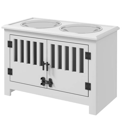 PawHut Raised Dog Bowls, Pet Feeding Station with Storage, Food & Water Bowls for Large Dogs - White