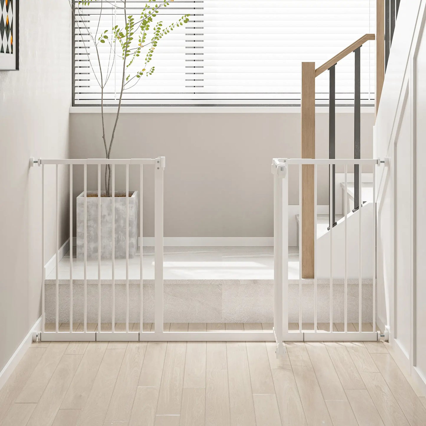 PawHut Dog Gate Stair Gate Pressure Fit Pets Barrier Auto Close for Doorway Hallway, 74-148cm Wide Adjustable