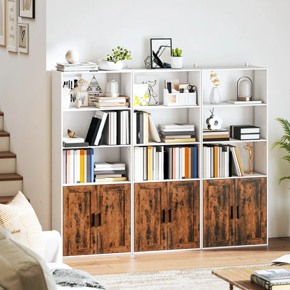 HOMCOM 5-Tier Bookcase with Adjustable Storage Shelf - Rustic Brown