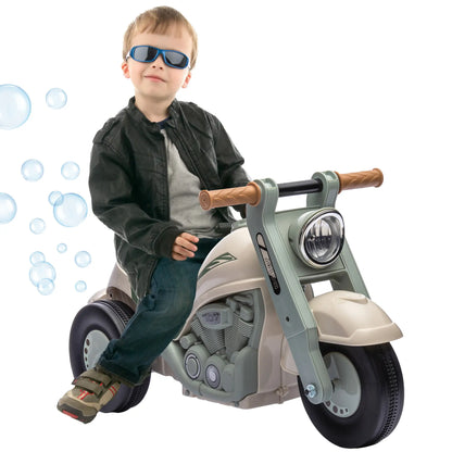 AIYAPLAY Foot To Floor Sliding Kids Ride On Car with Music, Bubble, Motorcycle for Toddler - Cream White