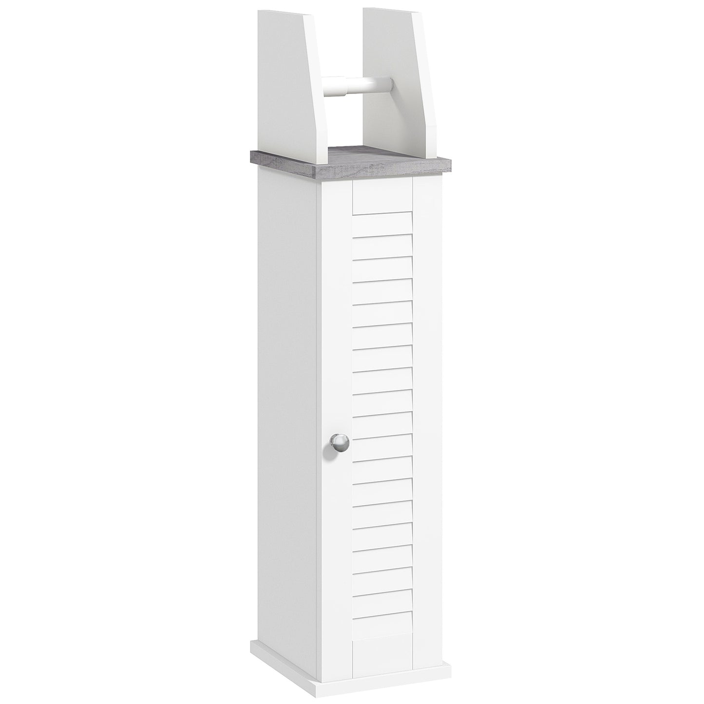 kleankin Slim Bathroom Floor Cabinet with Cupboard, Roll Holder & Adjustable Shelf, Toilet Roll Storage Unit, White