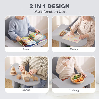 AIYAPLAY Kids Table and Chair Set, Children Desk with Storage Bins for Playing, Reading for Ages 3-5, Grey