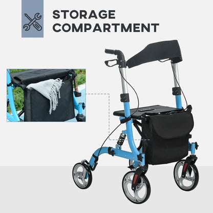 HOMCOM Professional Rollator with 8 Adjustable Height, Aluminium Walking Frame with Dual Brakes for Tall People, Blue