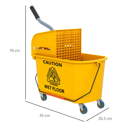 HOMCOM Mop Bucket with Wringer Set on Wheels for Floor Cleaning, 20 Litre Side Press Wringer with Handle, Yellow