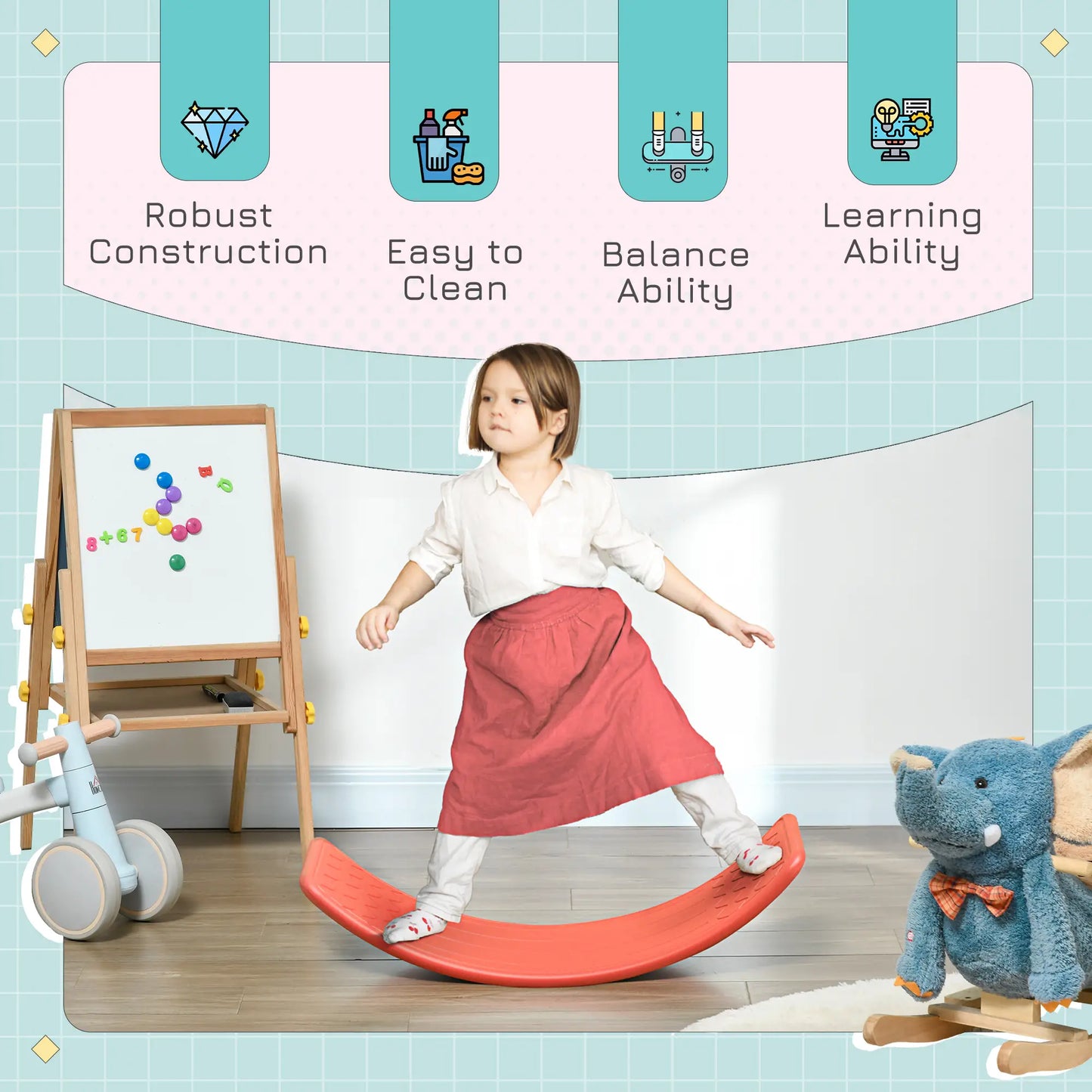 ZONEKIZ Balance Board Kids Wobble Board, Stepping Stone, Montessori Toy for Children, Nursery Toy, for Ages 3-6 Years - Red