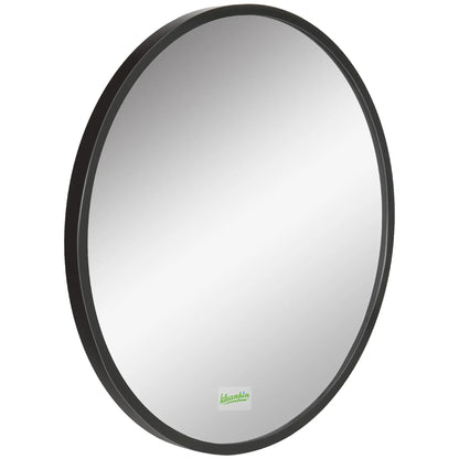 kleankin Round Bathroom Mirror, Modern Wall-Mounted Makeup Mirror with Aluminium Frame for Washroom Living Room, Black
