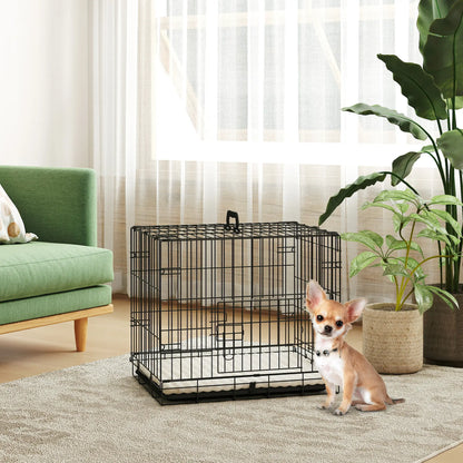 PawHut Foldable Dog Crate with Two Doors, Tray & Soft Cushion for Extra Small Dogs, Black