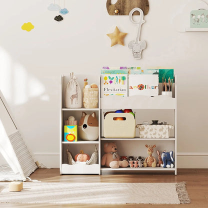 AIYAPLAY Kids Toy Storage Unit, Bear Design Kids Bookshelf & Toy Organiser for Bedroom, Playroom, White