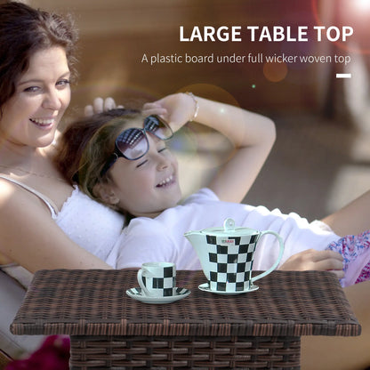 Outsunny Outdoor Rattan Side Table Coffee Table with Full Woven Table Top for Patio, Garden, Mixed Brown