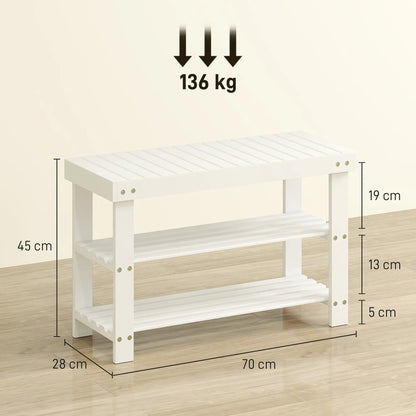 HOMCOM Two Shelf Bamboo Shoe Storage Bench Home Hallway Furniture - White