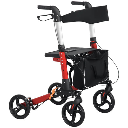 HOMCOM Folding 4 Wheeled Rollator Walker with Seat and Backrest, Lightweight Walking Frame, Dual Brakes, Adjustable Handle Height