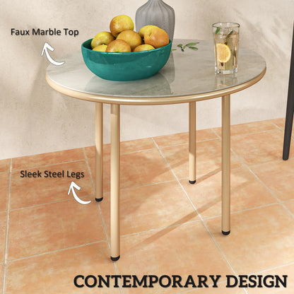 Outsunny Round Coffee Table, End Side Table with Faux Marble Tempered Glass Top, Steel Frame for Home, Office, Beige