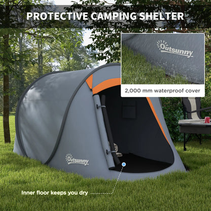 Outsunny Two-Man Pop-Up Dome Camping Tent, with Accessories, Water-Resistant - Grey