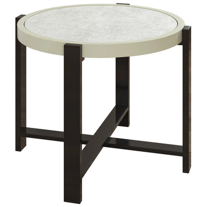 Outsunny Round Small Garden Outdoor Side Table with Faux Marble Tempered Glass Top, Aluminium Frame, Light Grey
