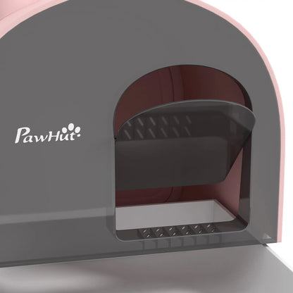 PawHut Hooded Cat Litter Box, Kitten Litter Tray with Lid, Scoop, Filter, Flap Door, Pink