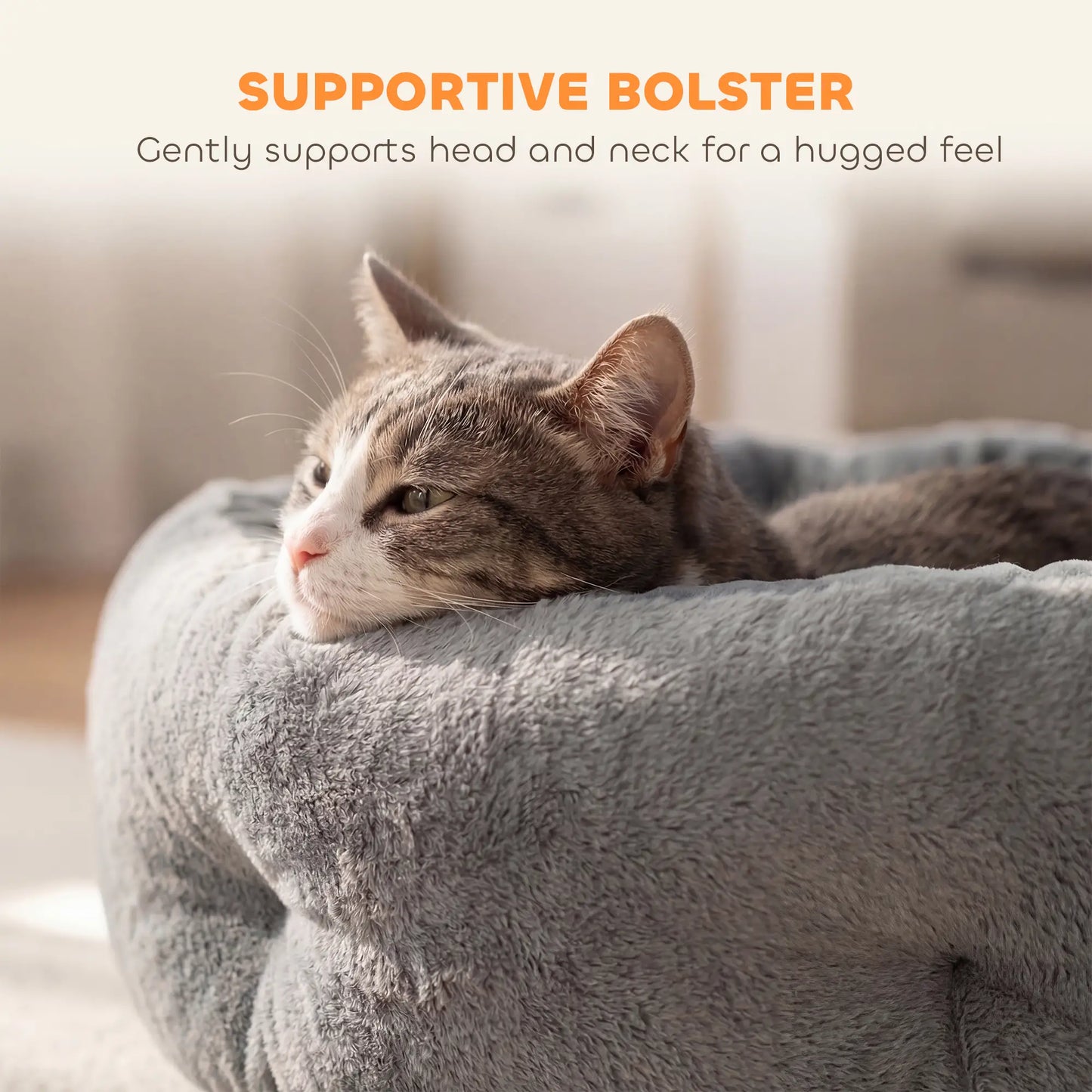 PawHut Cat Round Bed, Reversible Dog Pet Bed for Indoor Cats & Small Dogs with Supportive Bolster, Dark Grey