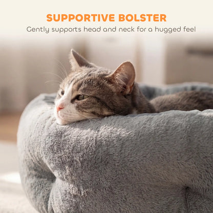 PawHut Cat Round Bed, Reversible Dog Pet Bed for Indoor Cats & Small Dogs with Supportive Bolster, Dark Grey