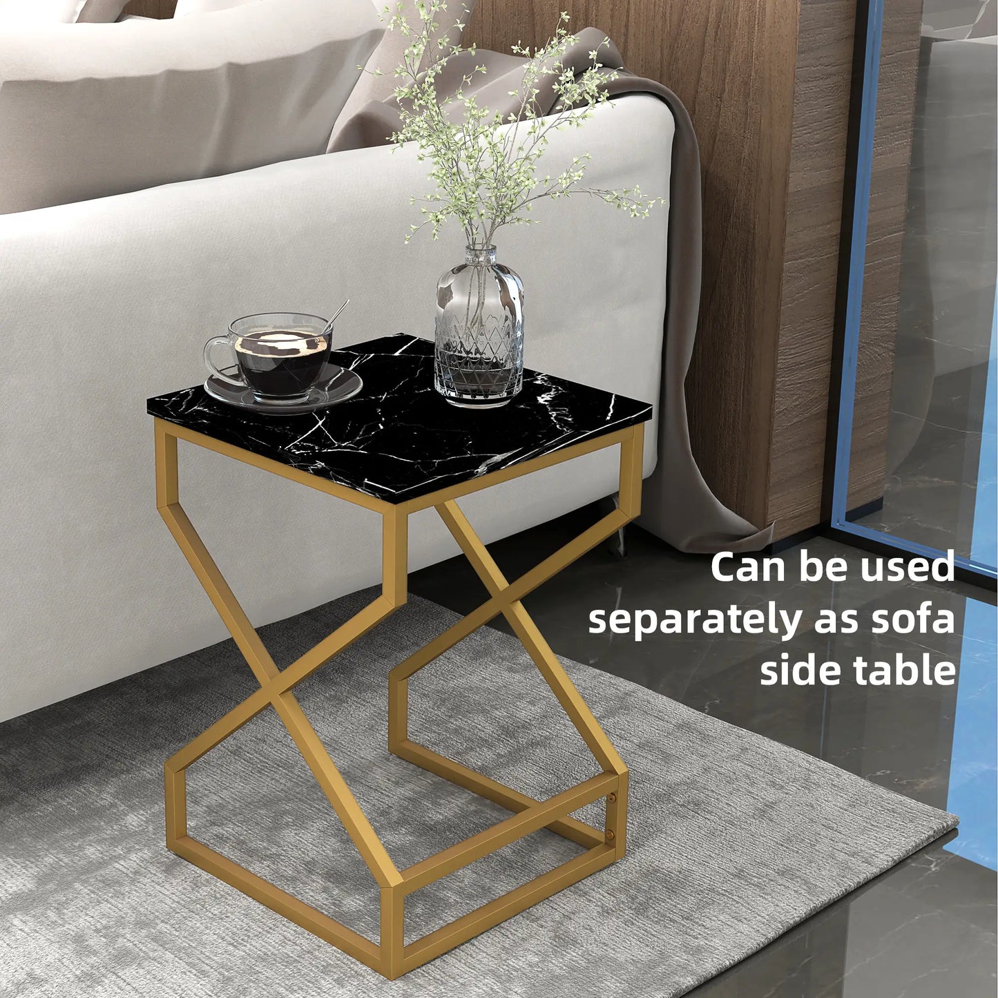HOMCOM Set of Two Side Table Marble-Effect Nesting Bedside Tables