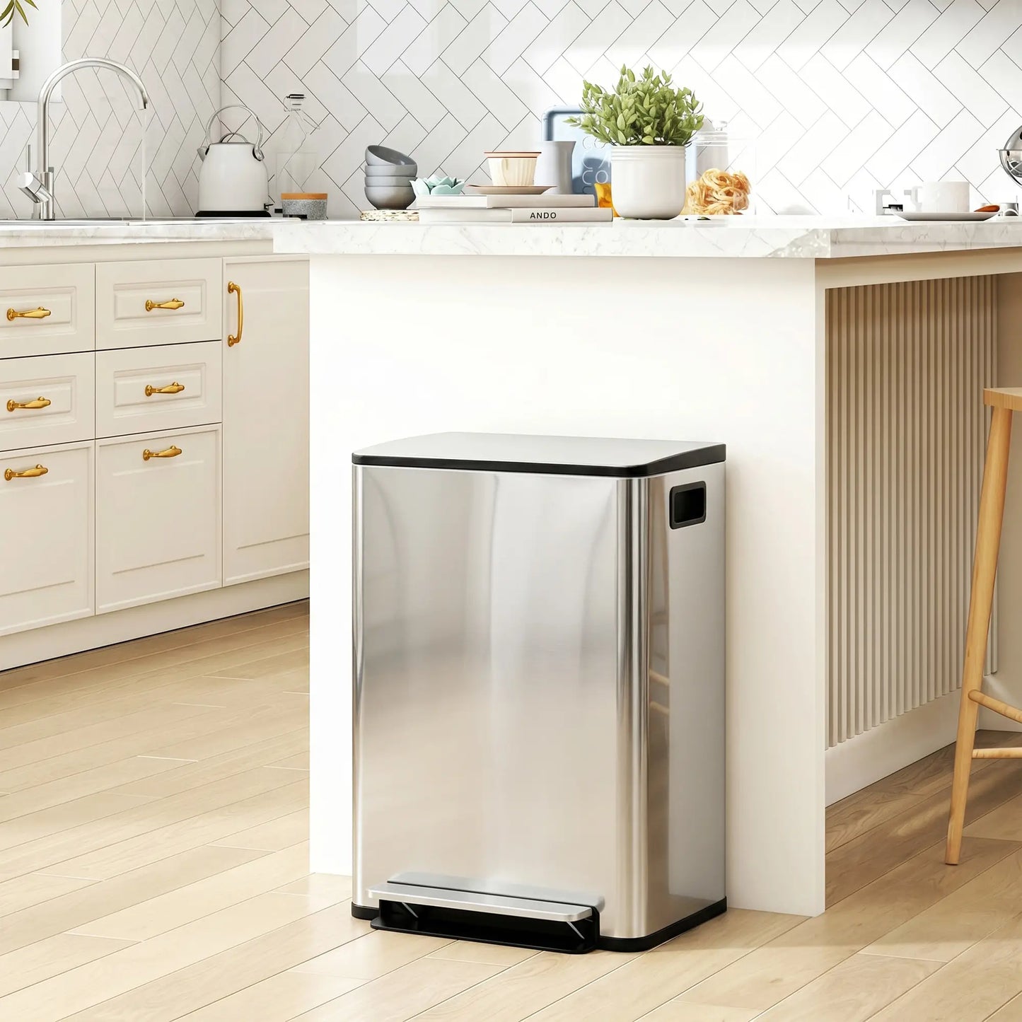 HOMCOM 60L Dual Compartment Stainless Steel Bin with Deodoriser Holders - Silver Tone