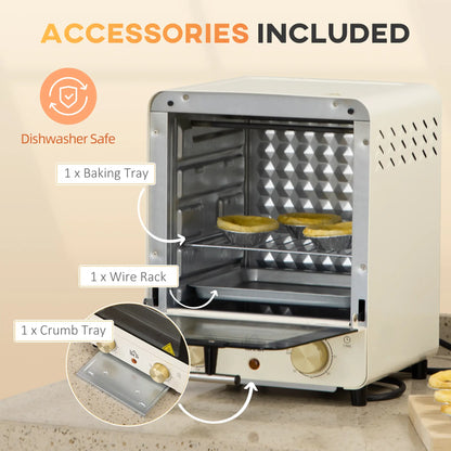 HOMCOM 15 Litres Electric Mini Oven, Grill with 60-230℃ Adjustable Temperature, 1000W, Cream White