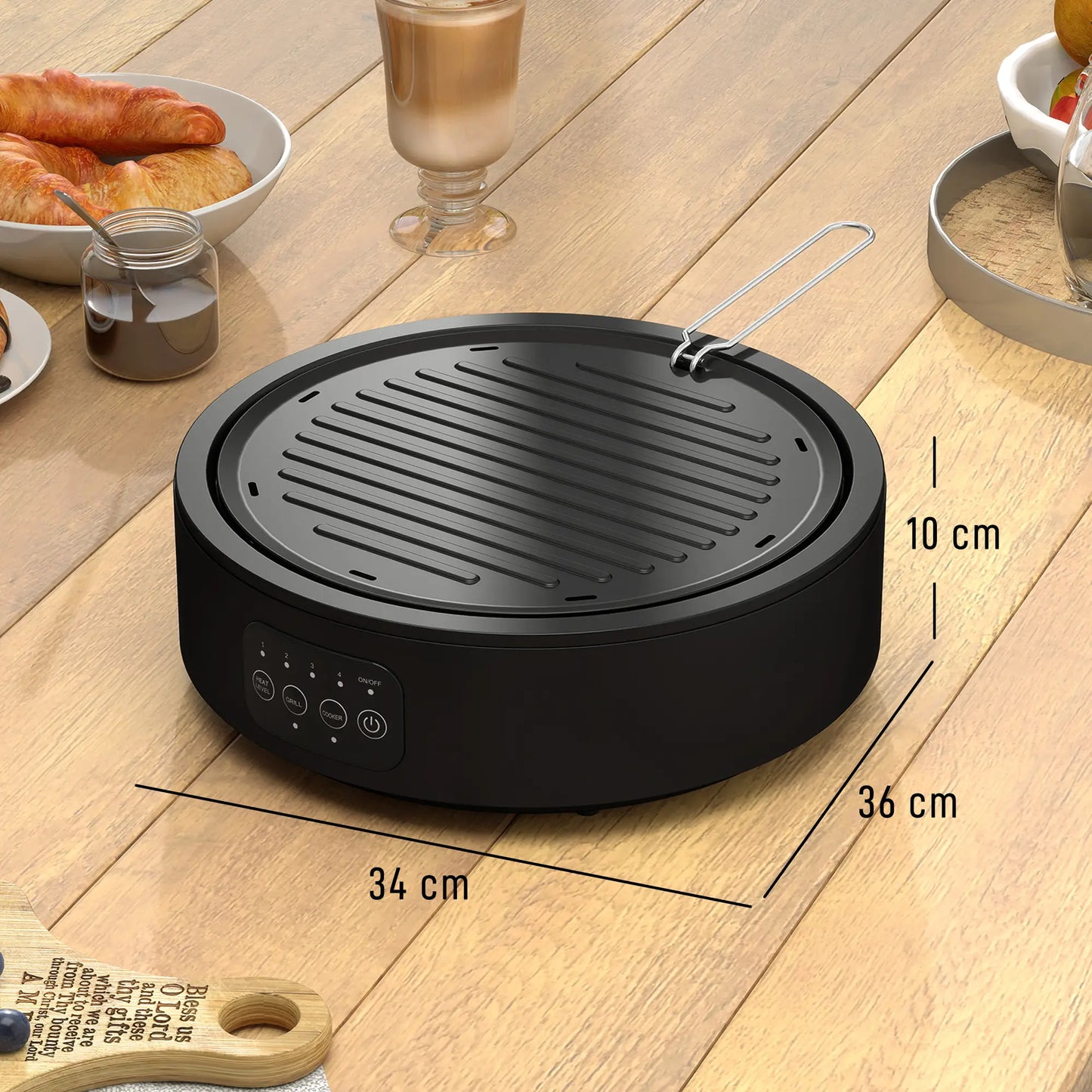 HOMCOM Electric Ceramic Hob with Grill Plate, Multifunctional with 4 Heat Levels for All Type Pot