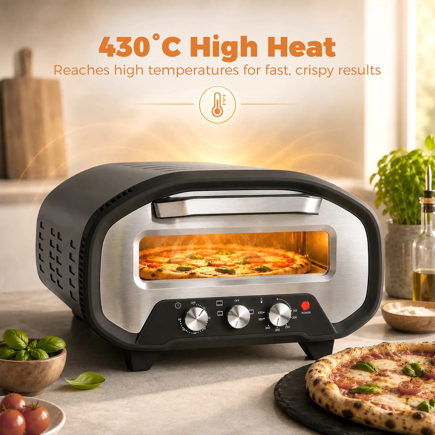 HOMCOM Electric Pizza Oven, Pizza Maker with 3 Knob Control & Ceramic Stone, Viewing Window, 2200W