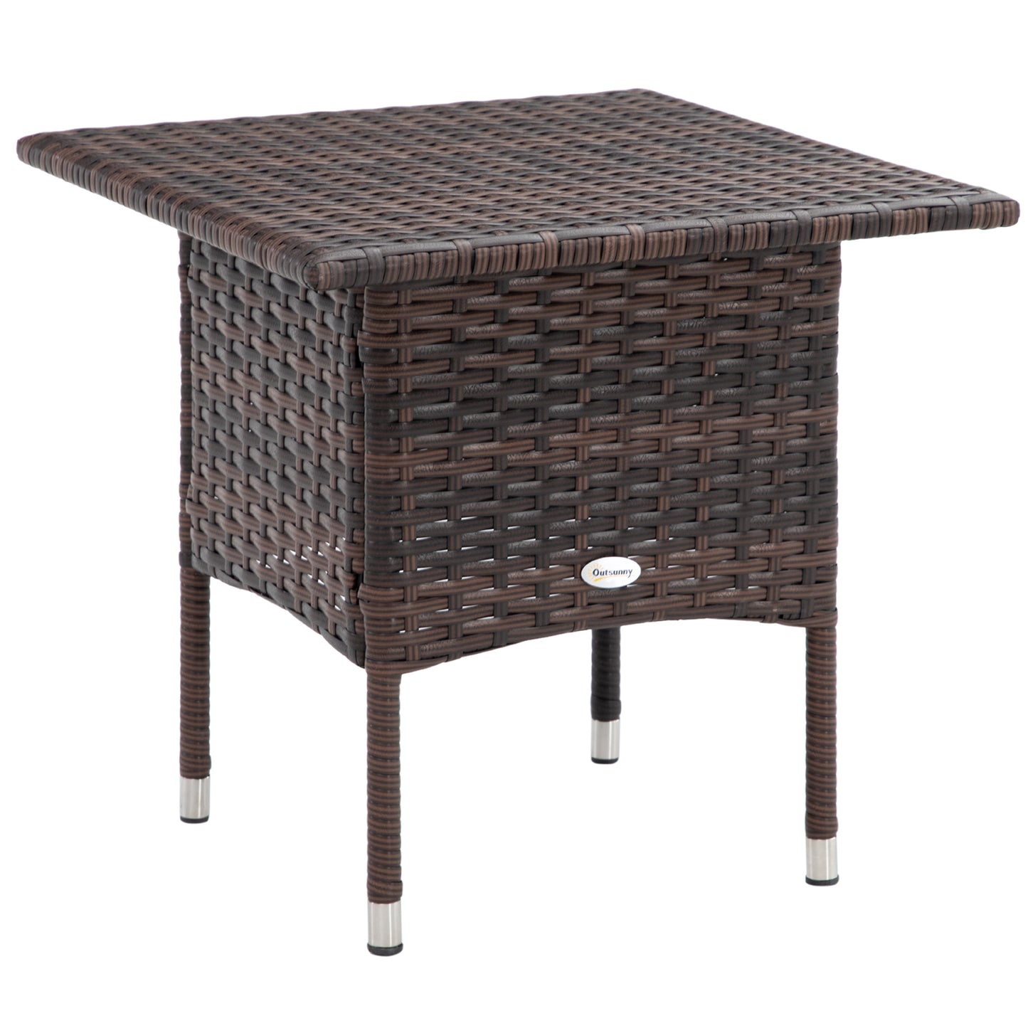Outsunny Outdoor Rattan Side Table Coffee Table with Full Woven Table Top for Patio, Garden, Mixed Brown