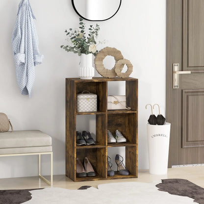 HOMCOM 3-tier 6 Cubes Storage Unit Particle Board Cabinet Bookcase Organiser Home Office Shelves Rustic Brown