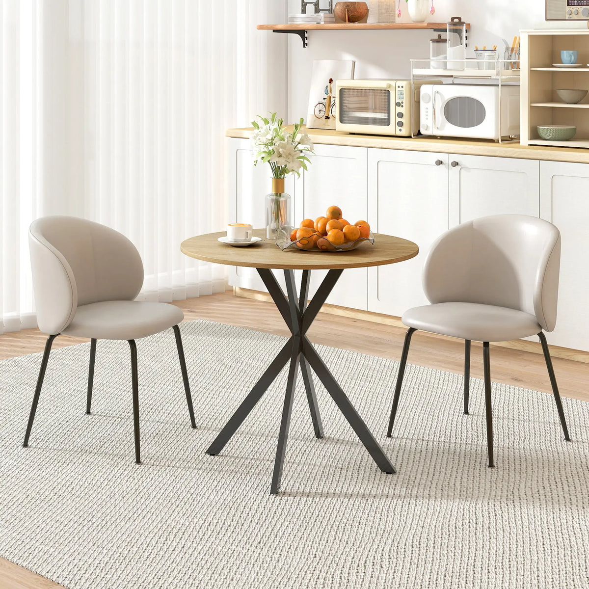 HOMCOM 80cm Industrial Round Kitchen Dining Table - White Oak